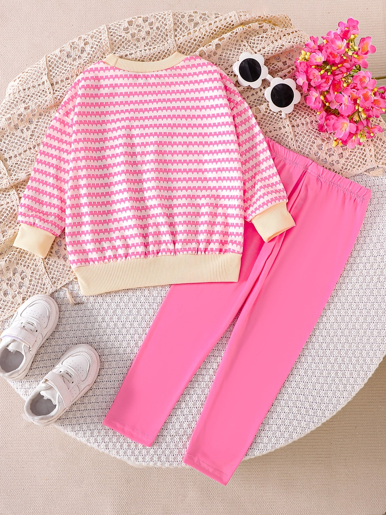 Girls' 2-Piece Floral Stripe Sweatshirt & Leggings Set