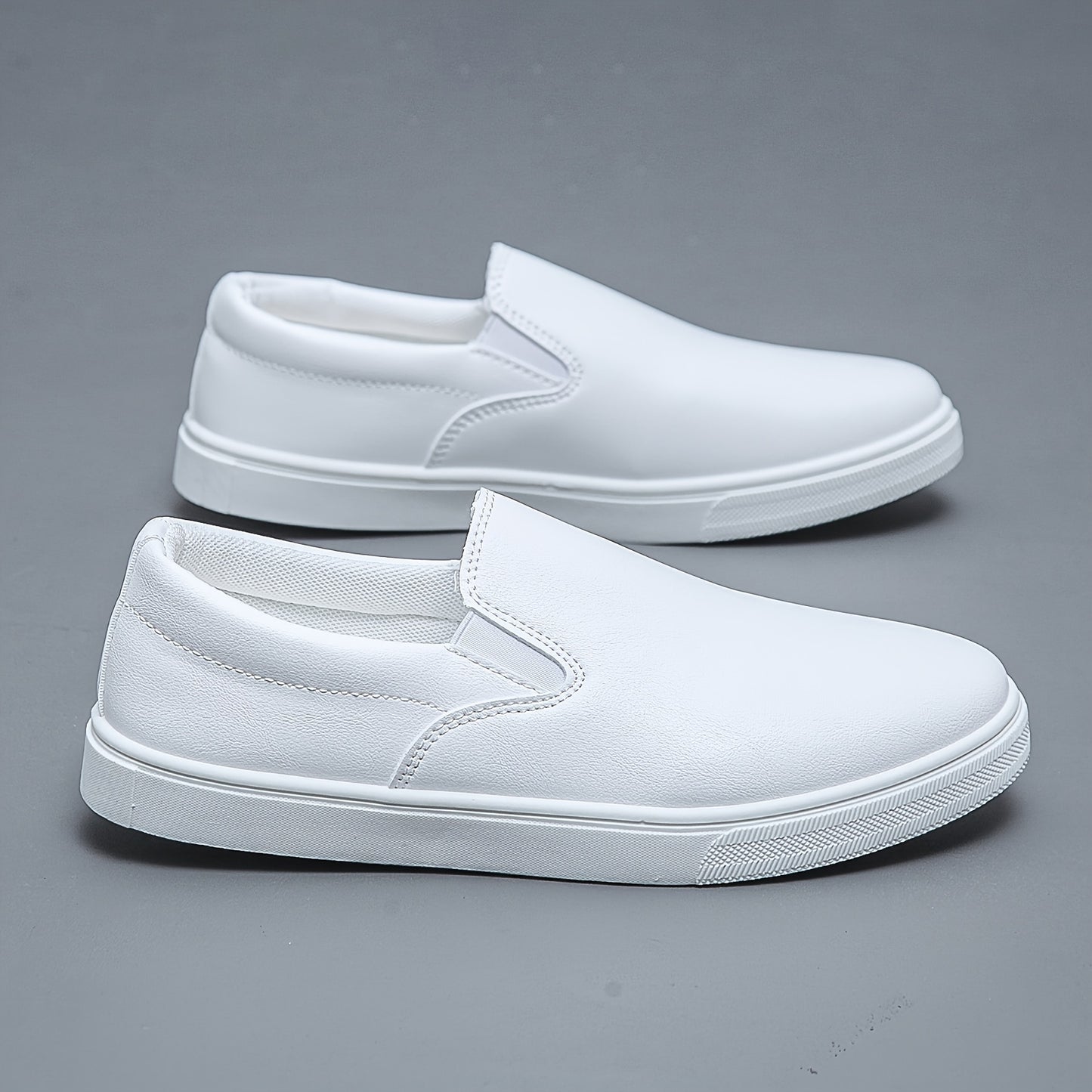 Men's Casual Slip-On White Sneakers, Lightweight All-Season Shoes