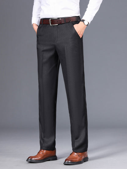 Men's Classic Gray Dress Pants - Medium Thick, Straight Fit with Slant Pockets & Zipper Closure, Polyester, Non-Stretch Fabric for Business Casual & Formal Wear, Ideal for Spring/Autumn