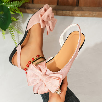 Women's Fashion Bow-Knot Flat Sandals, Casual Versatile Slip-Ons with Pointed Toe, Fabric Upper and Rubber Sole for All Seasons, Ladies Sandals