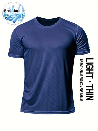 Տղամարդկանց պինդ սպորտային վերնաշապիկ, Active Breathable Short Mee Slim-fit Crew Neck Tee, Տղամարդու հագուստ բացօթյա համար