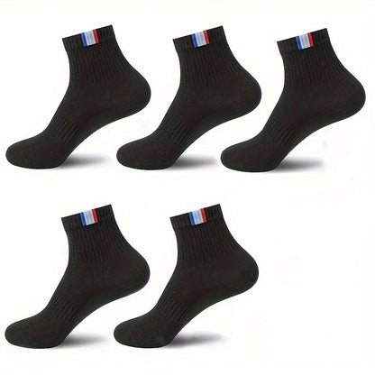 5/10 Pairs Of Men's Solid Sport Crew Socks, Breathable Sweat-absorbing Comfy Soft Casual Simple Style Socks All Seasons Wearing