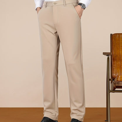 Men's Casual Pants, Autumn Polyester Blend, Regular Fit, Solid Color, Button Detail, Slim Fit, Standard Length, Men's Fashion, Trousers for Men