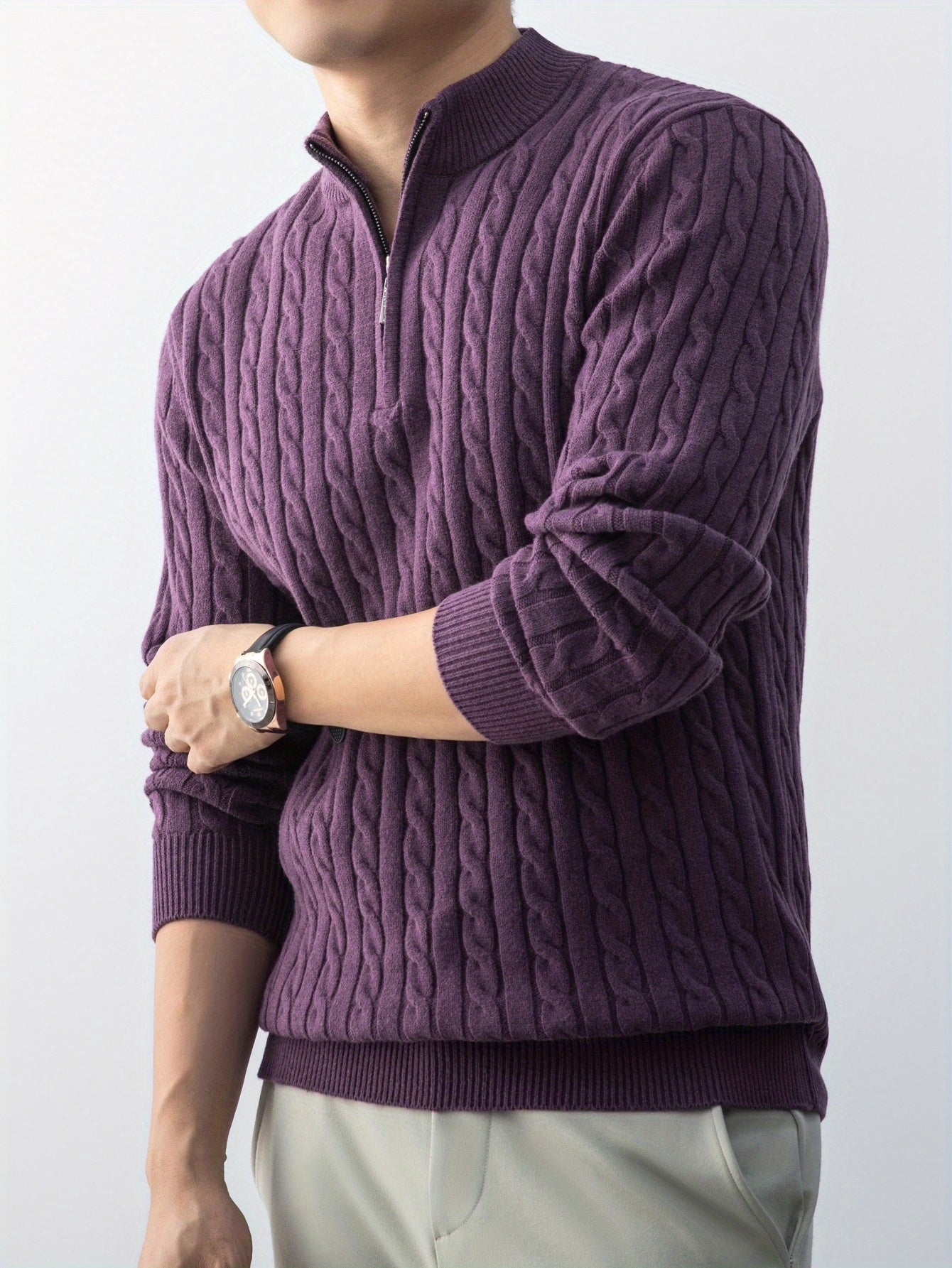New Men'S Christmas Gift: a Thick, Warm, And Cold-Resistant Knitted Sweater with a Cable-Knit Design And a Zippered Collar, Suitable for Both Layering And Wearing Alone, Perfect for Casual And Versatile Outfits