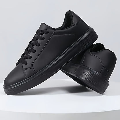 [1 Pair Men'S Black Faux Sneakers] 1 Pair Men'S Classic Black Faux Low-Top Sneakers, Round Toe, Casual Sports Style, All-Season Slip-Resistant Durable Shoes with EVA Sole, Breathable Fabric Lining, Lace-Up Closure