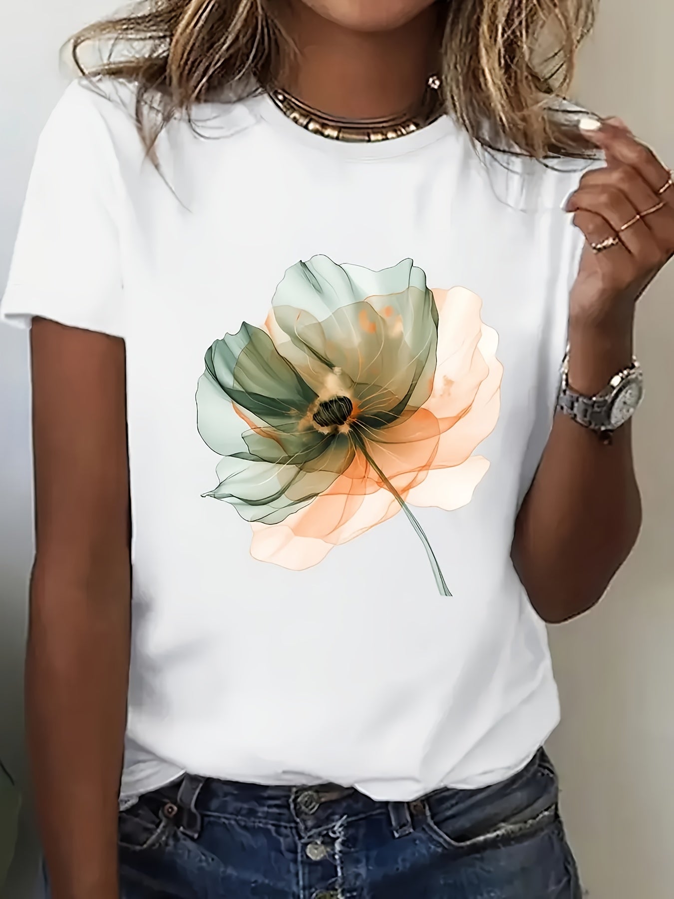 Women’s Floral Casual Short-Sleeve T-Shirt for Summer