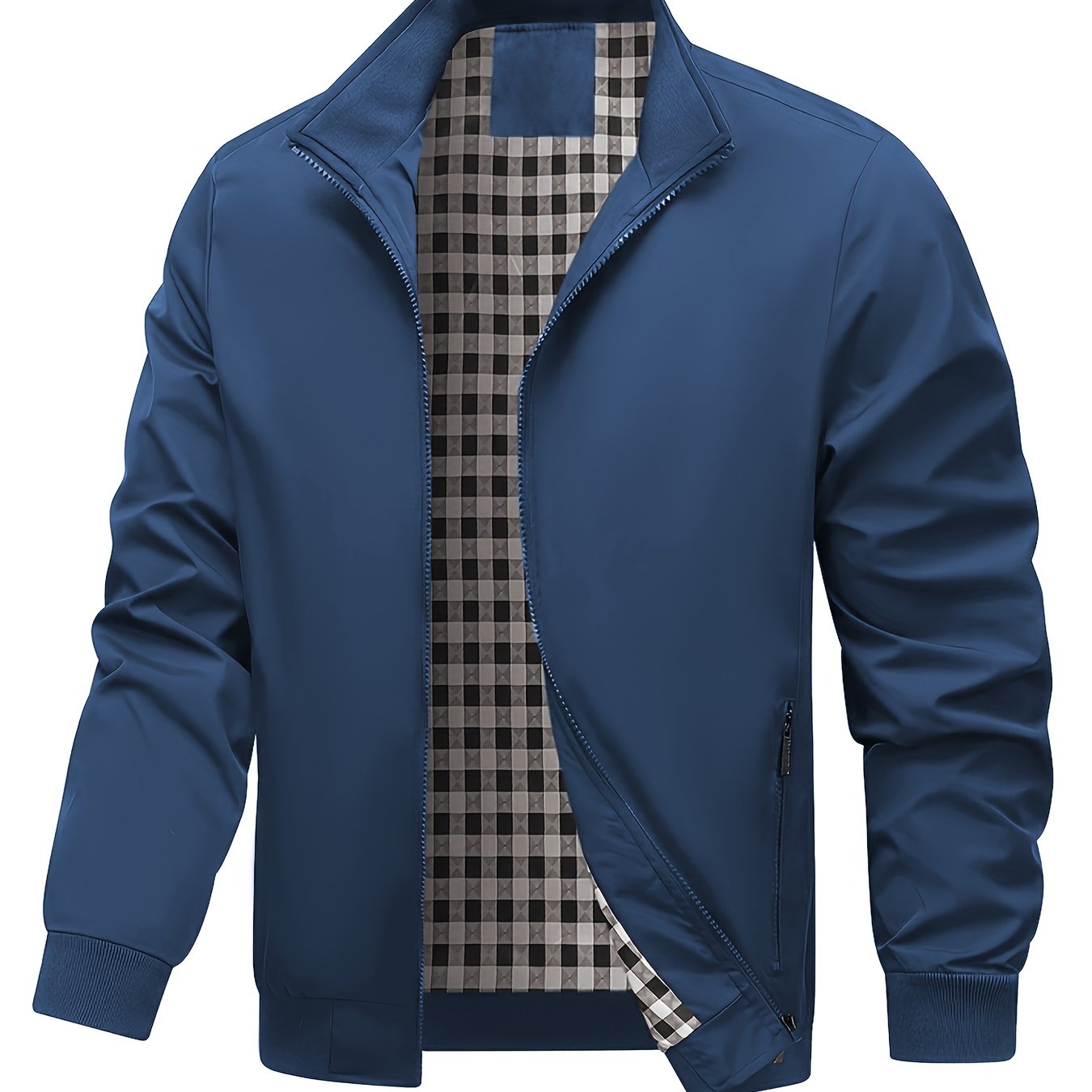 Men's Academic Jacket - Burgundy (Deep Red), Zip-Up Front Closure, Structured Non-Stretch Fabric, Zippered Pockets - Formal & Casual Outerwear for Office, Events, Everyday - Easy-Care Coat, Dressy Jacket, Houndstooth Pattern