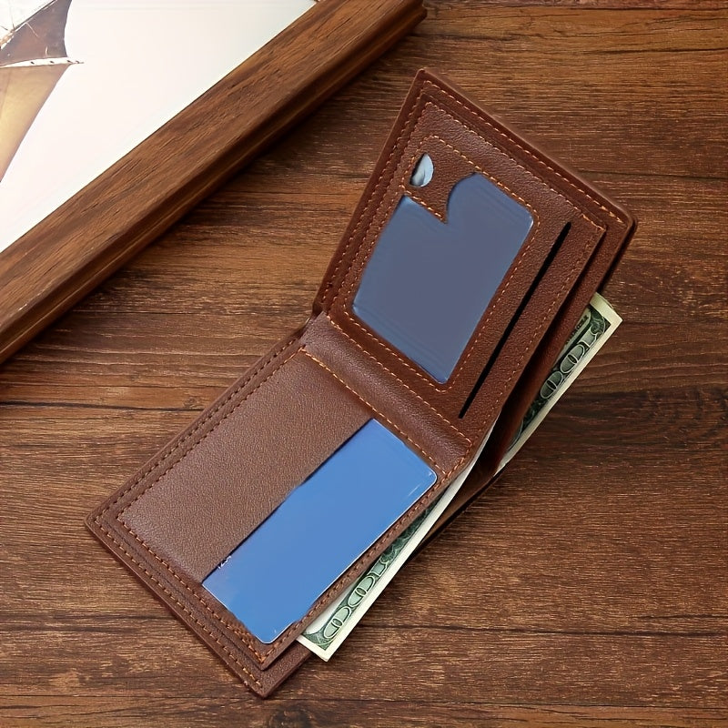 Personalized Initial "S" Men's Ultra-Thin Artificial Leather Wallet - Business Style Slim Credit Card Holder with ID Slot, Black/Brown - Perfect Gift for Dad, Boyfriend (Father's Day, Valentine's, Chinese New Year), Everyday