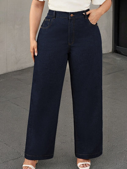 K.1978 Women'S Plus Size Casual Denim Jeans, 68.5% 25.7% Polyester 4.3% Viscose 1.5% Elastane, Medium Stretch, Միաձույլ գույն, Երկար երկարություն, Zipper Fly, Ուղիղ ծայր, Բոլոր սեզոնային լայն ոտքերի շալվարը կտրատած գրպաններով