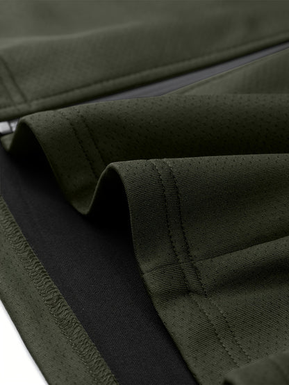 Men'S Slim Fit Quick-Dry Zip-Up Jacket - Lightweight Comfort Fabric, Stand Collar, Long Sleeves for Running & Outdoor Activities, Olive Green, Fall/Winter Casual Sportswear, Sportswear | Sleek Design | Durable Sportswear