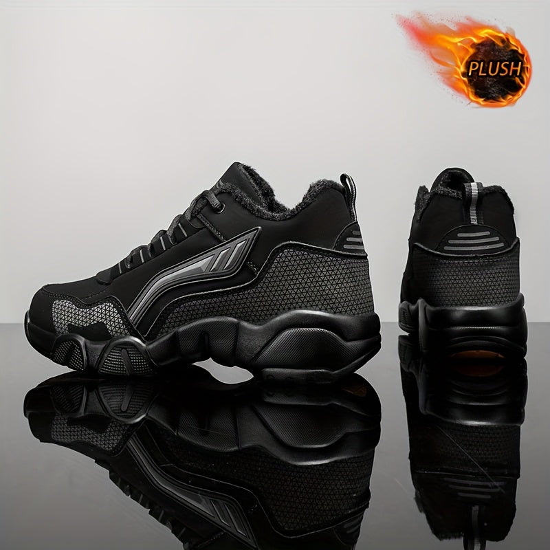 HIDEDUGO-ի ծանրքաշային ձմեռային կոշիկներ-սնիկերներ - Տաք միջին բարձրությամբ կոշիկներ, ամենագնացքային TPR ներբան, կապերով արտաքին կոշիկներ սառույցի և ձյան համար, մեծ չափսեր (սև/սպիտակ) - Ցուրտ եղանակի համար ամենօրյա և սպորտային կոշիկներ