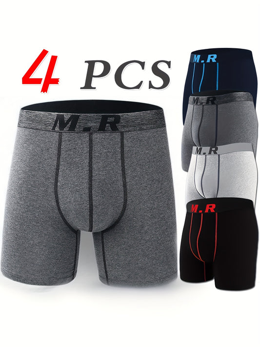 Men's Cotton Sports Boxer Briefs 4-Pack Breathable Comfort - ayq