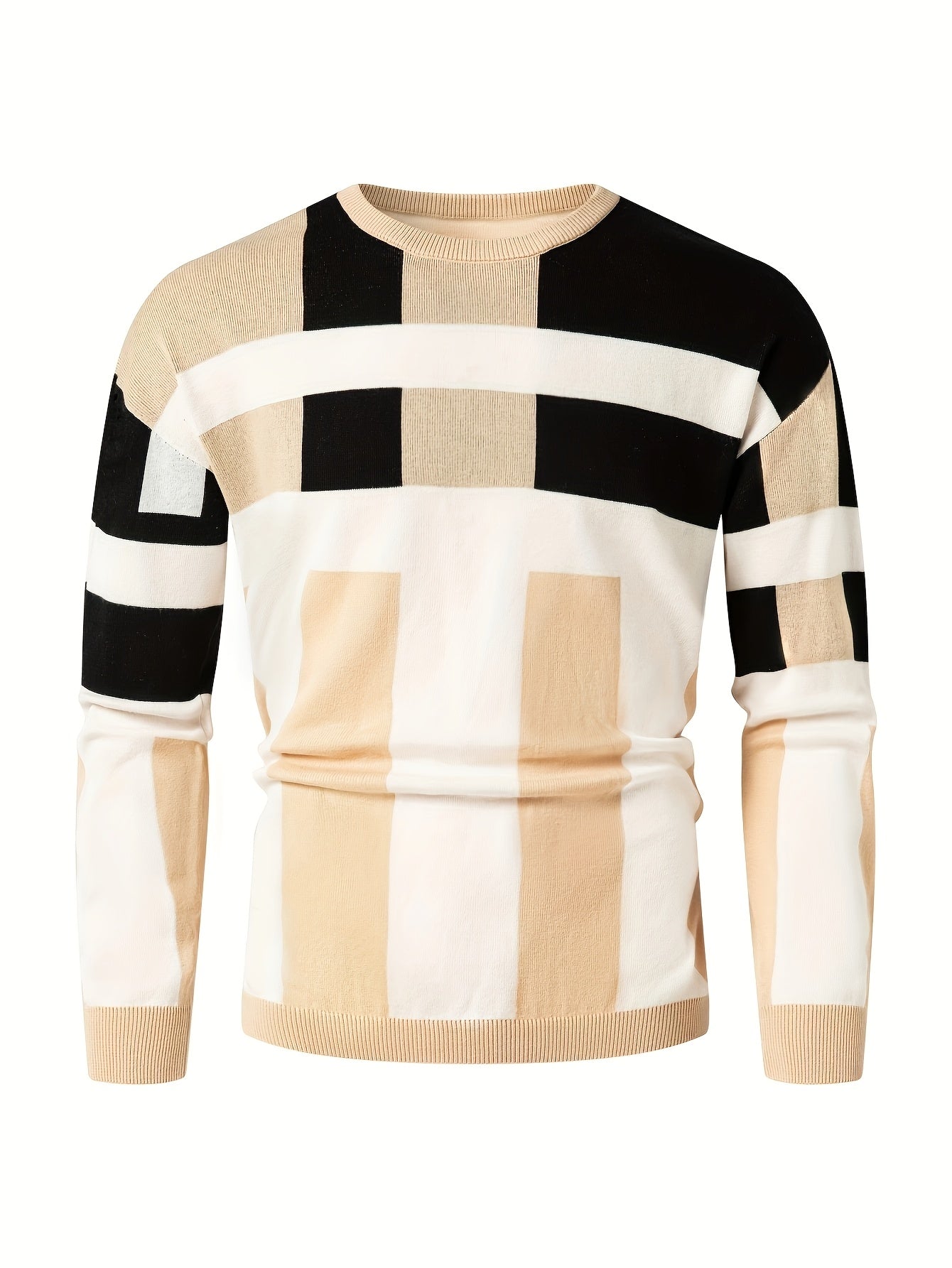 Men's Round Neck Casual Striped Warm Sweater Fashion Knit Pullover Top
