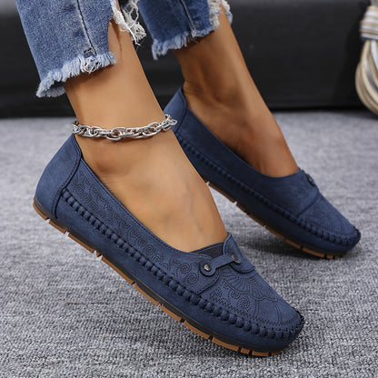 Large Size Trendy Retro Lightweight Metal Buckle Decorative Comfortable Soft Versatile Women's Flat Slip-On Shoes