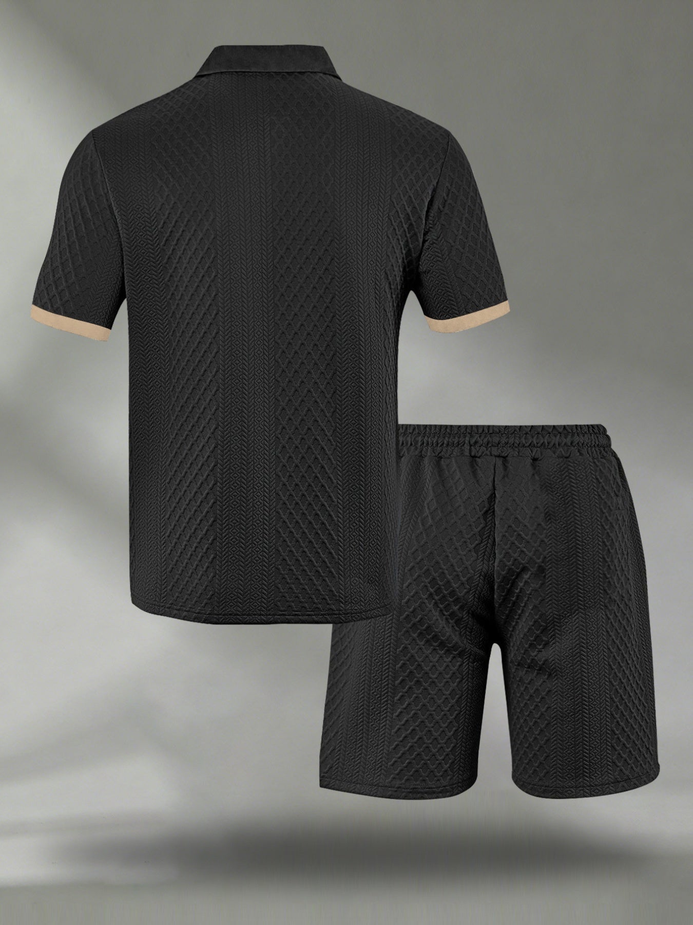 Men's Summer Casual Polo Shirt & Shorts Set with Geometric Print