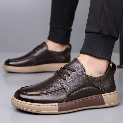 Men's Casual Lace-Up Leather Shoes with Non-Slip Rubber Sole