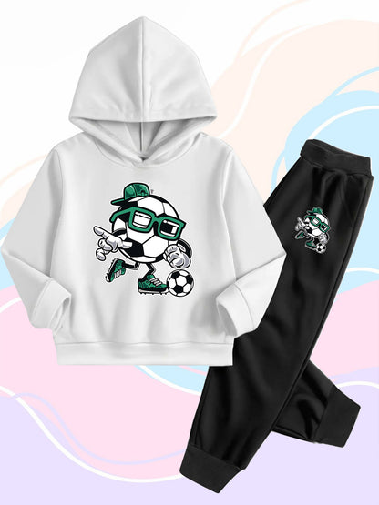 Boys' Cartoon Football Hoodie & Jogger Set - Cotton, Fall/Winter