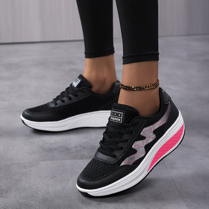 Women's Light Blue Breathable Mesh Sneakers - Air-Cushioned, Thick-Soled Sneakers with Sport Control  Lace-Up Design for All Seasons