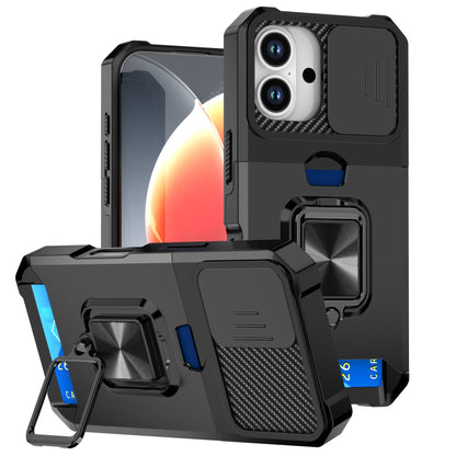 Retro PVC Phone Case with Sliding Camera Slot and Ring Stand