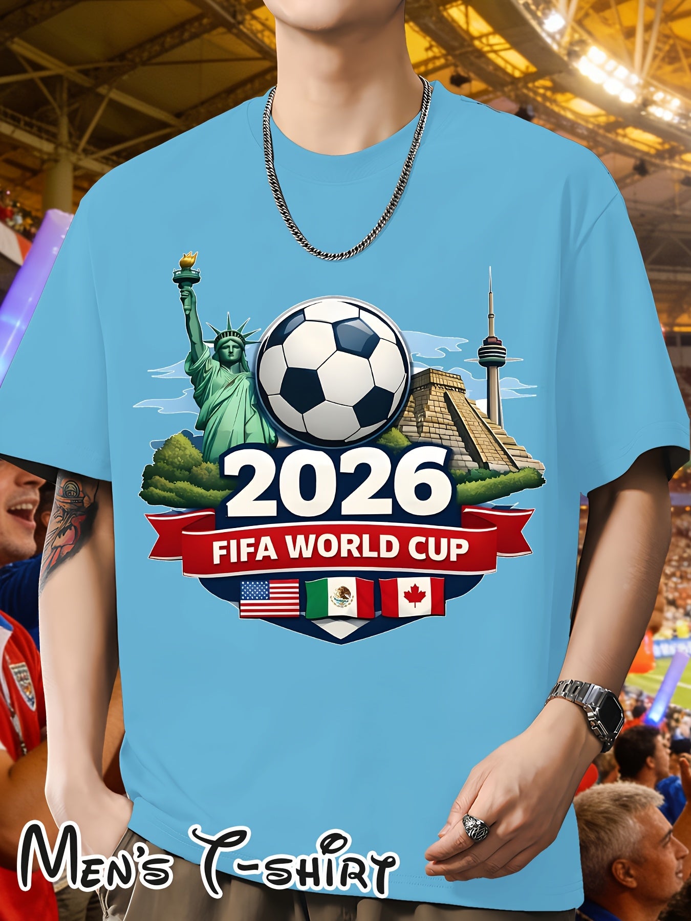 Men's 2026 World Cup Casual Landmark Print Polyester T-Shirt