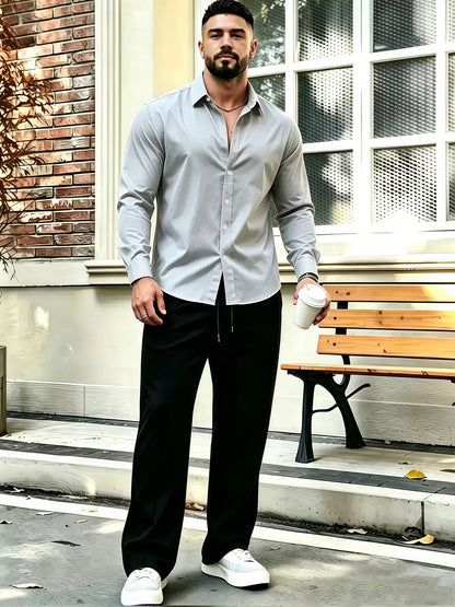Men's Business Casual Shirt and Trousers Set - Polyester, All Season