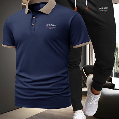 A Two-Piece Casual Sports Outfit Featuring a Short-Sleeved T-Shirt with a Logo And Waist-Cinching Pants, Ideal for Spring And Summer Wear. - ayq