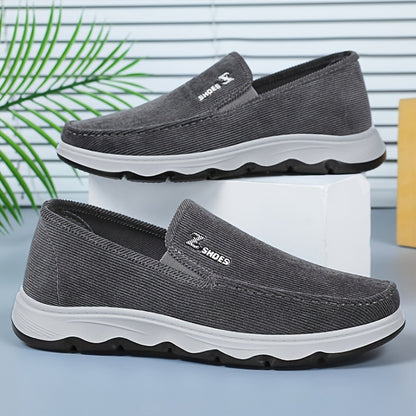 Men's Lightweight Breathable Canvas Loafers - Slip-On Casual Shoes for Walking, Driving & Outdoor Activities, Brown Fabric Upper with Rubber Sole, Comfortable and Stylish Design