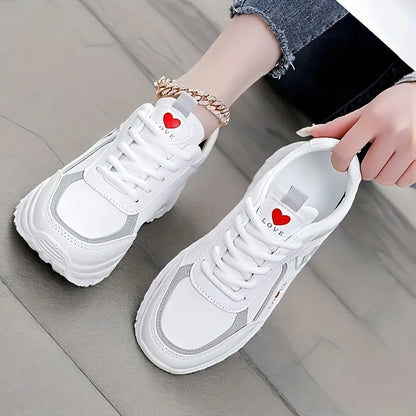 Women's Lightweight Low-Top Heart Lace-Up Sneakers for Casual Wear