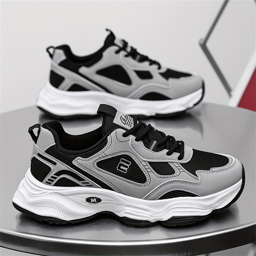 Men'S 2025 New Fashionable Low-Top Sneakers with Thick Sole - Non-Slip, Outdoor Casual Shoes for Teenagers and Young Adults, White and Golden Accents, All-Season Comfort, Casual Footwear   Modern Sneaker Design   Rubber Base