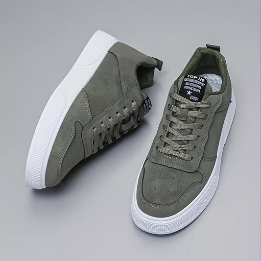 Men's Plus Size Breathable Casual Sneakers - Versatile All-Season Green Skate Shoes with Soft PU/PVC Sole, Lace-Up, Round Toe Design for Business & Social Events