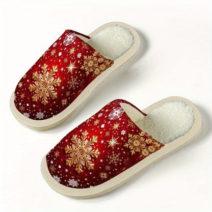 Red Snowflake Print Shoes, Soft and Durable, One Pair, Suitable for Couples, Comfortable and Non-Shedding, Perfect for Halloween and Christmas, Super Comfortable Indoor Shoes, Wear Indoors and Outdoors, Soft Plush Lining for