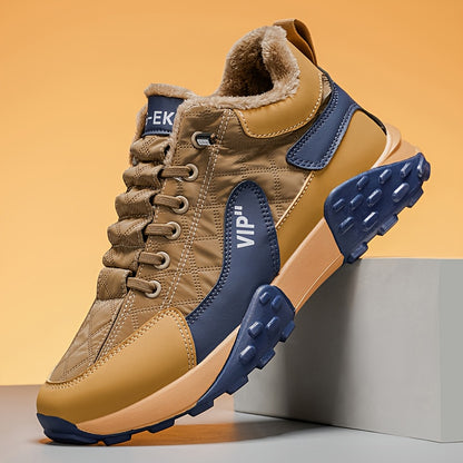 Men'S Stylish Winter Sports Shoes - in And Navy Blue, Featuring Lace-Up Ankle Boots, Thick PVC Soles, Upper Material, Breathable Fabric Lining, Perfect for Casual Wear Throughout The Seasons, Ideal Winter Boots for Men, Fashi