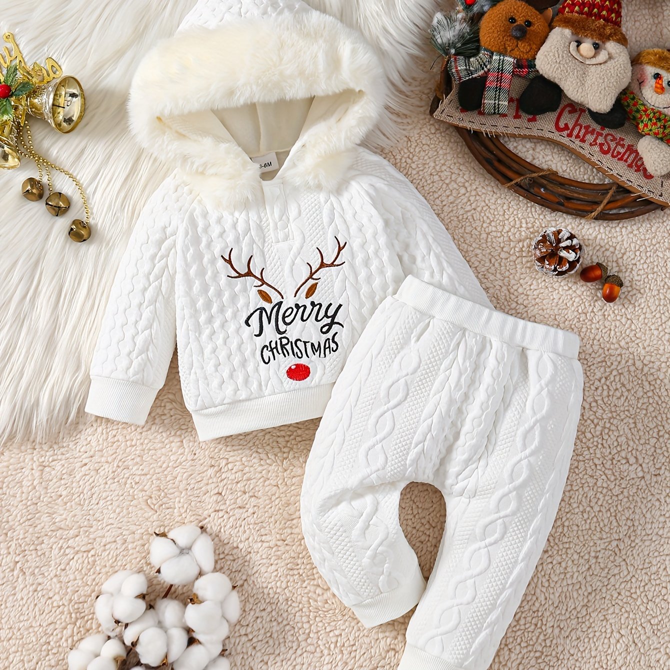 Հարմարավետ տղաների Սուրբ Ծննդյան վերնաշապիկի և տաբատի հավաքածու՝ եղջյուրի ասեղնագործությամբ - տաք բրդյա ծածկույթով, երկար թևքերով հանդերձանք աշուն/ձմեռ, իդեալական է բացօթյա օգտագործման համար