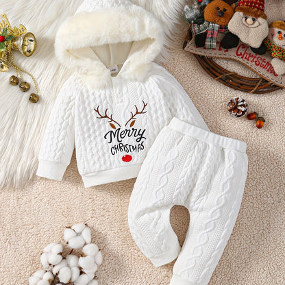 Հարմարավետ տղաների Սուրբ Ծննդյան վերնաշապիկի և տաբատի հավաքածու՝ եղջյուրի ասեղնագործությամբ - տաք բրդյա ծածկույթով, երկար թևքերով հանդերձանք աշուն/ձմեռ, իդեալական է բացօթյա օգտագործման համար