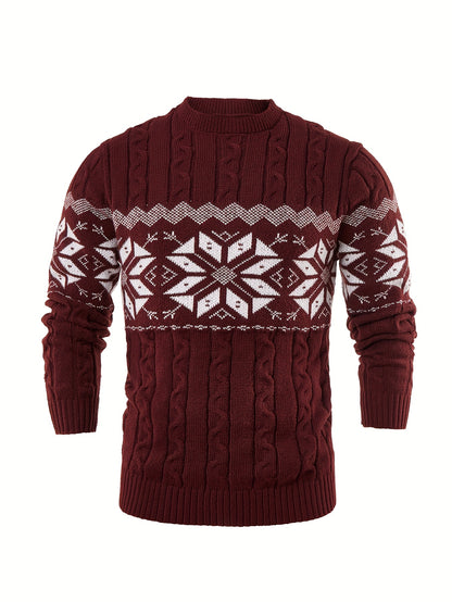 Men's Slim-Fit Cable Knit Sweater - Winter Warm Pullover with Geometric Corduroy Clasp (Adjustable Rope), Round Neck Long Sleeve Casual Sweating for Fall/Winter Layering - Hand Washable Knitwear for Smart-Casual Outfits (Not