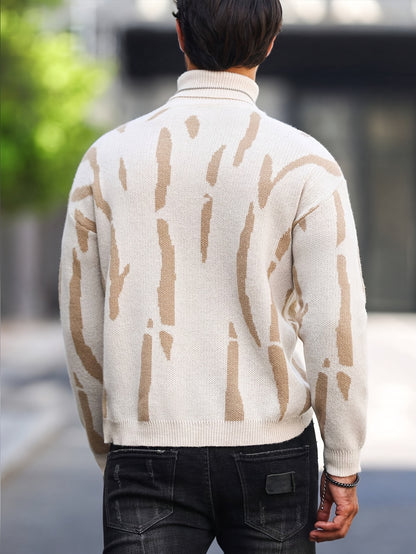 Տղամարդու զեբրա նախշով բարձր վզնոցով նորաձև սվիտեր աշուն-ձմեռ՝ առօրյա տրիկոտաժե պուլովեր