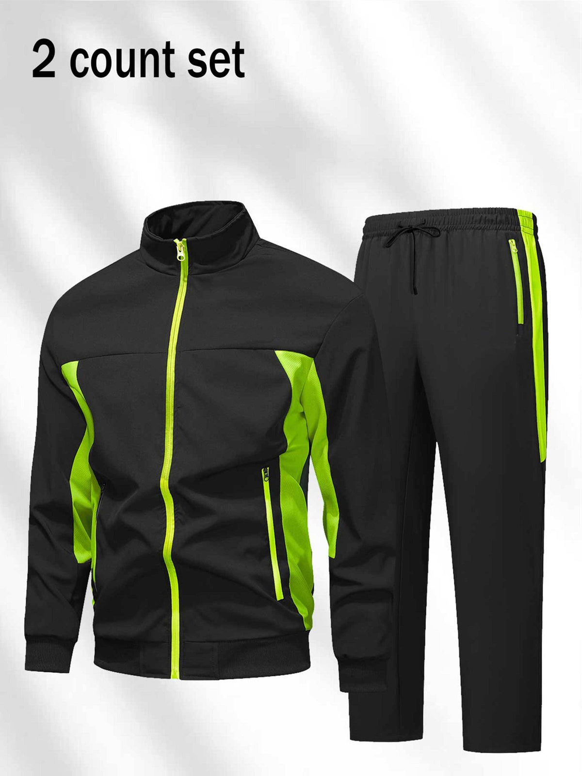 Men's Polyester Zipper Jacket & Sports Trousers Set for Fall/Winter