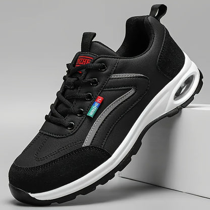 Men's Casual Athletic Sneakers - Low-Top Lace-Up Design, White & Blue Upper with Black Accents, Comfortable Fabric Inner Lining, Durable EVA Sole, PU Material, Perfect for Casual Attire, Casual Sneakers | Lowtop Sneakers | Br