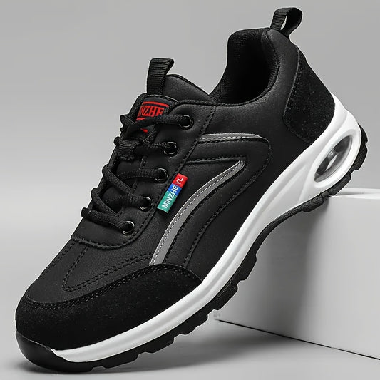 Men's Casual Athletic Sneakers - Low-Top Lace-Up Design, White & Blue Upper with Black Accents, Comfortable Fabric Inner Lining, Durable EVA Sole, PU Material, Perfect for Casual Attire, Casual Sneakers | Lowtop Sneakers | Br