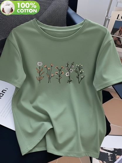 Women's 100% Cotton Crew Neck T-Shirt, Casual Summer Top