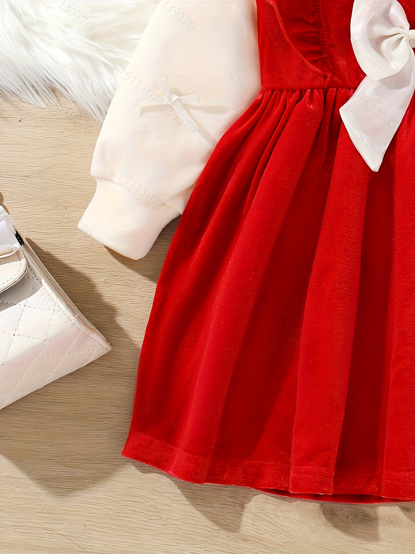 2pcs Girls' Winter Dress & Smock Dress Set - Elegant Bow & Ruffled Umbrella Outfit, 2pcs Blouse Dress with Round Neck Long Sleeve Dress for, Christmas Parties & Casual Attire - to (Hand Washable), Perfect for Outdoor