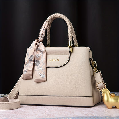 Chic Women's Shoulder Bag with Scarf Accent and Adjustable Strap