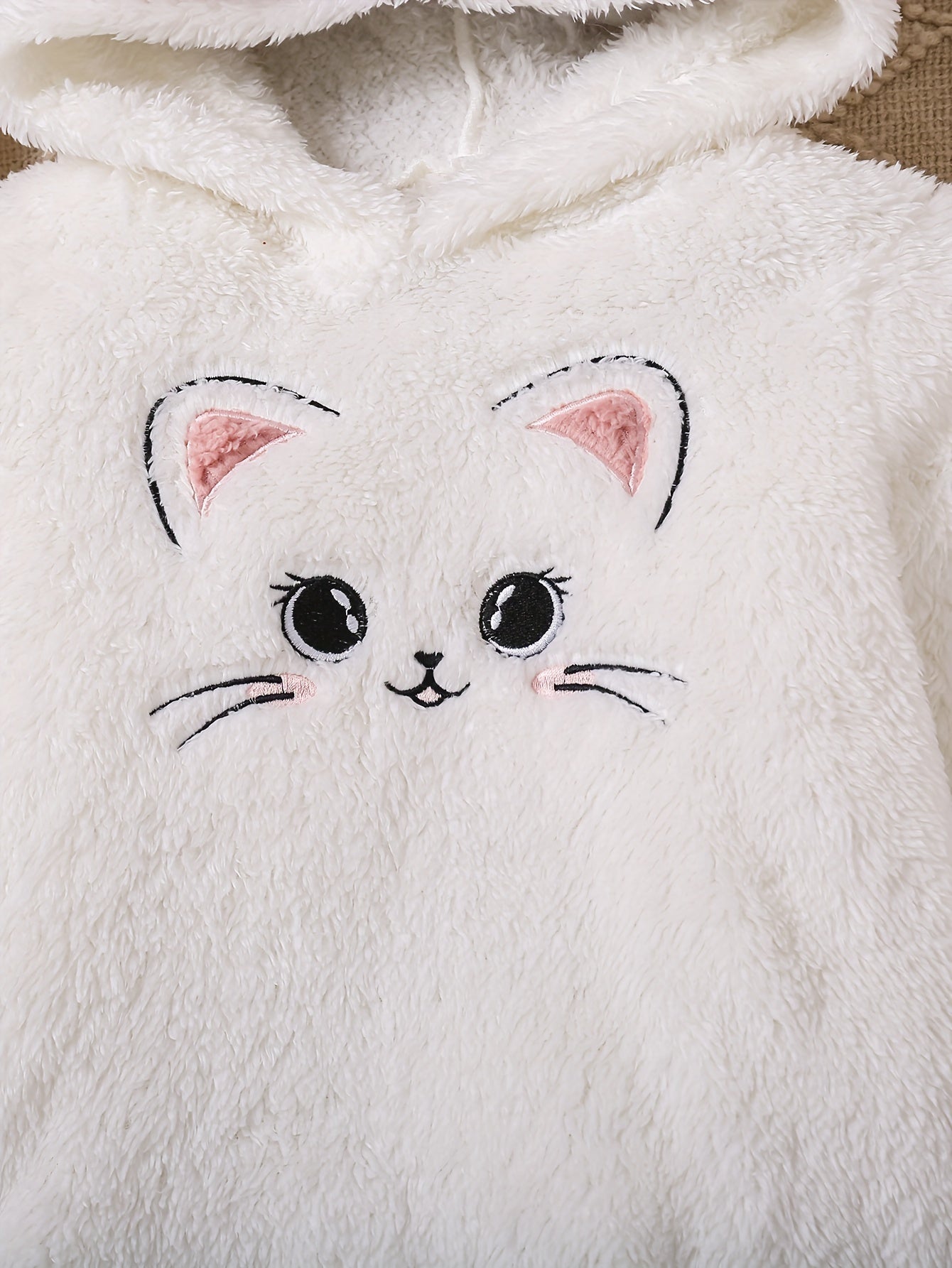 [1 հավաքածու] Սիրուն կատվի ասեղնագործությամբ, երկար թևքերով, գլխարկով, խիտ սվիտեր վերնաշապիկ + տաբատ, աղջիկների հանդերձանք աշուն/ձմեռ, նվեր առօրյա զբոսանքների համար