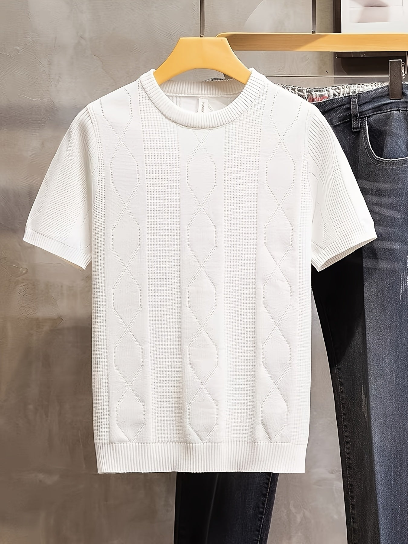 Yueli Water OBM Men'S Lightweight Knit Sweater - Short Sleeve Pullover with Round Neck, Breathable Summer Fabric, Solid Color Casual Business Attire for Daily Wear & Weekend Outings, Comfortable Knitwear, Stylish Casualwear, - ayq