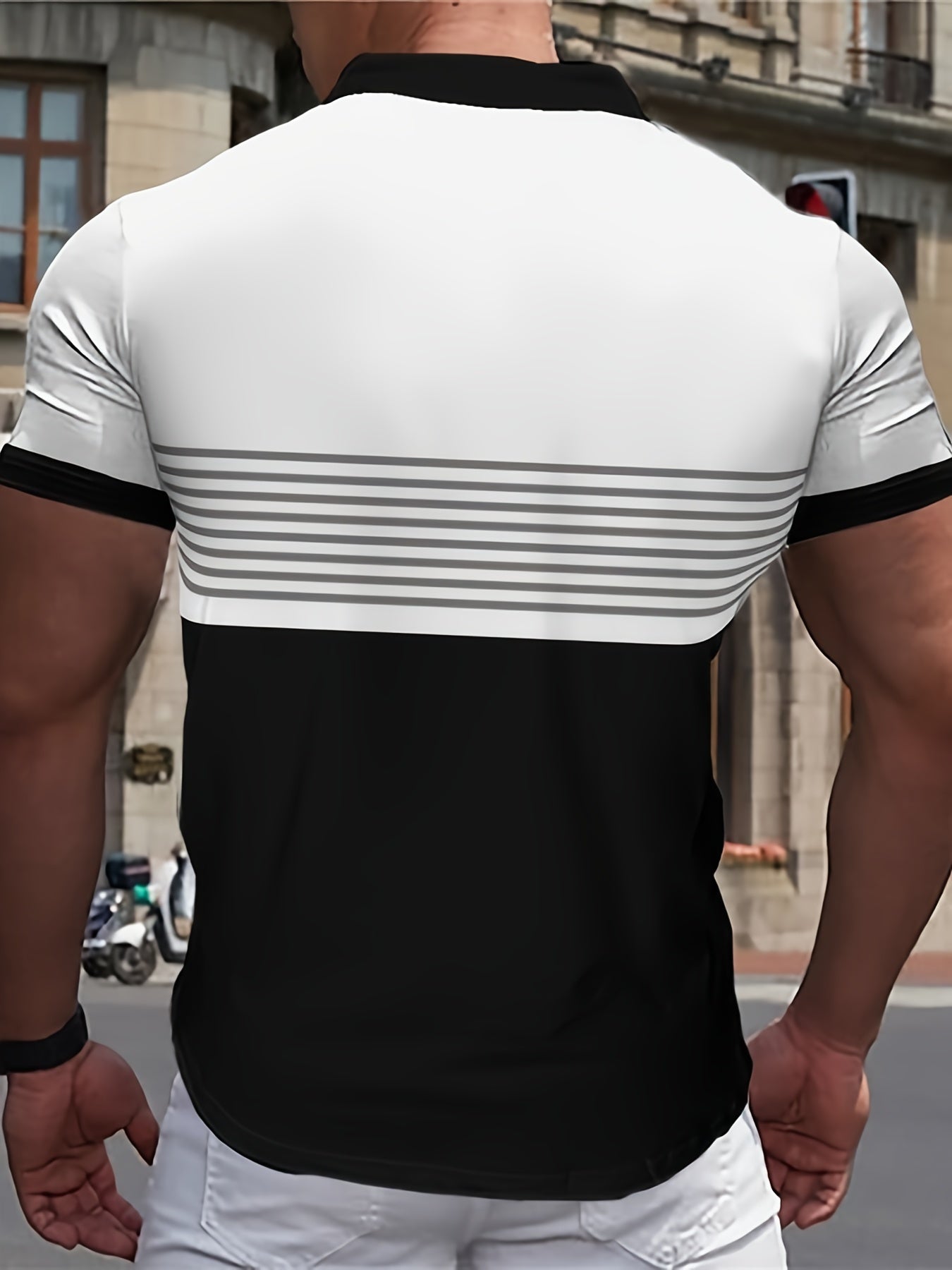 Տղամարդկանց գերժամանակակից գունավոր բլոկ գծավոր կարճ թևով վերնաշապիկով վերնաշապիկ ամառային ամենօրյա, նորաձև կայծակաճարմանդ օձիքով շապիկ