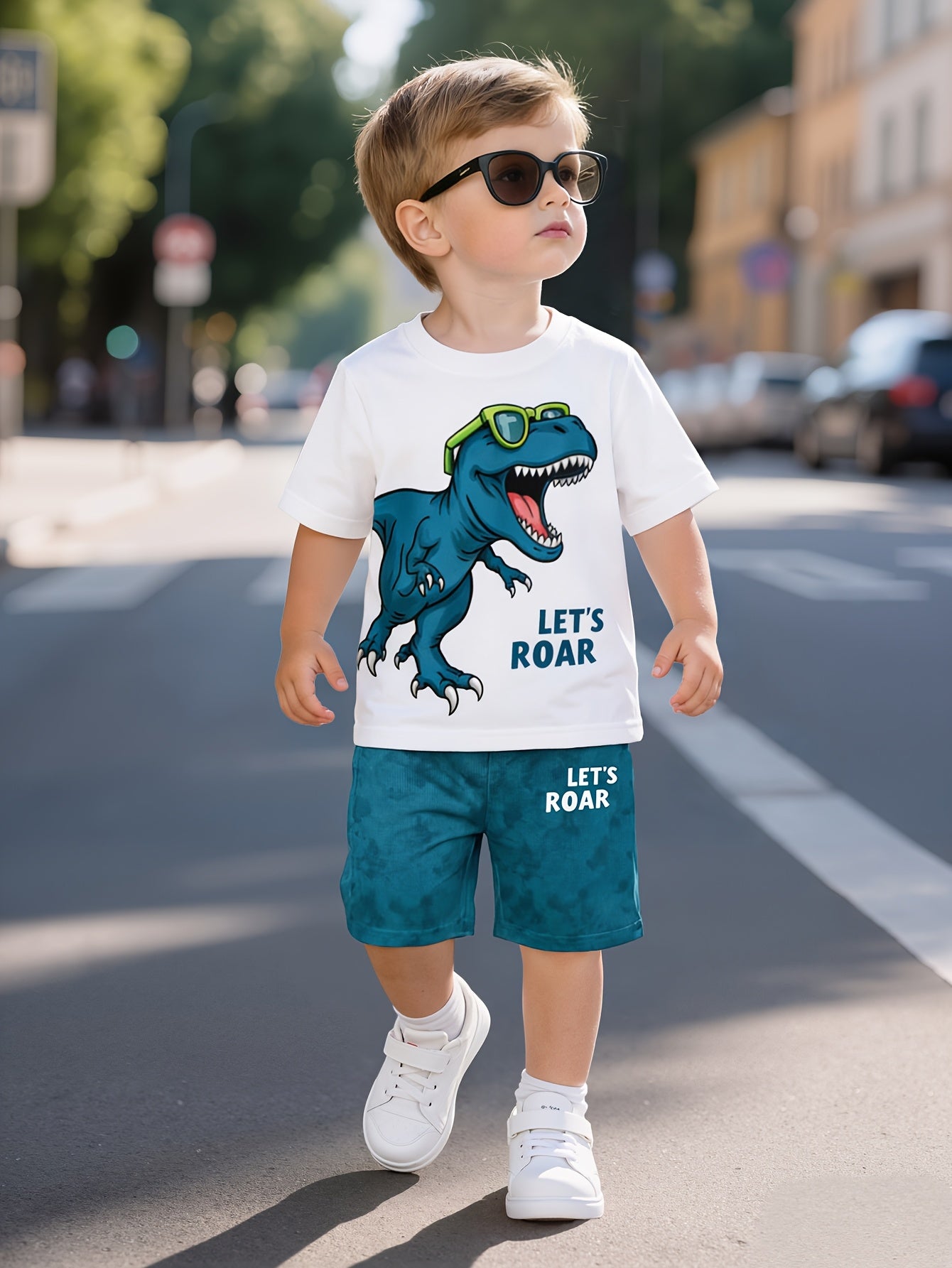 Boys' Casual Dinosaur Print Short Sleeve T-Shirt & Shorts Set