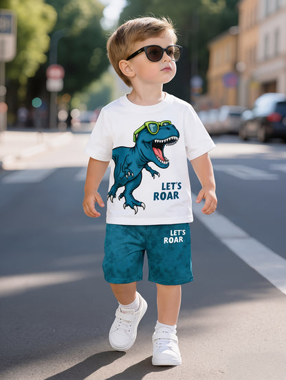 Boys' Casual Dinosaur Print Short Sleeve T-Shirt & Shorts Set
