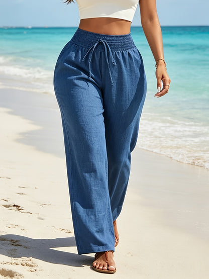 Women's Casual Wide-Leg High-Waisted Elastic Waist Trousers