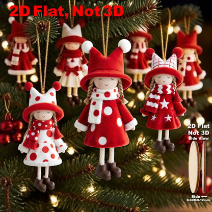 2D Flat, 16pcs Set of Classic Red and White Design Excellent Christmas Girl Doll Ornaments, Suitable for Thanksgiving, Halloween, and Christmas Celebrations, Perfect Holiday Gifts, New Year'S Day Decorations, Christmas Tree D