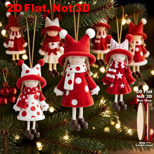 2D Flat, 16pcs Set of Classic Red and White Design Excellent Christmas Girl Doll Ornaments, Suitable for Thanksgiving, Halloween, and Christmas Celebrations, Perfect Holiday Gifts, New Year'S Day Decorations, Christmas Tree D
